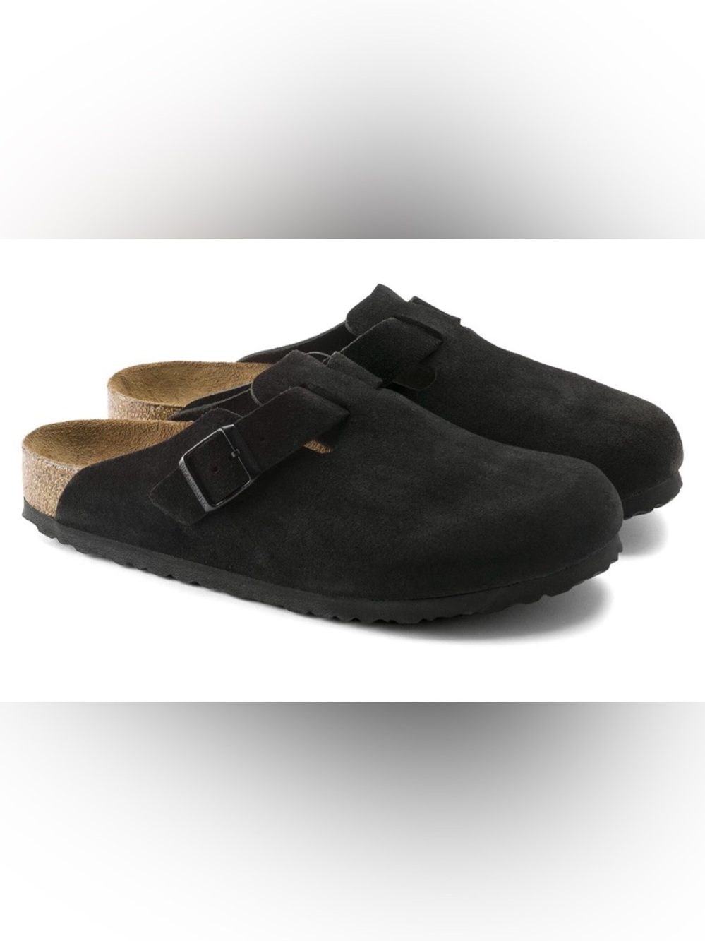 Birkenstock Women’s Boston Soft Footbed Black Suede Sandals Adjustable Strap